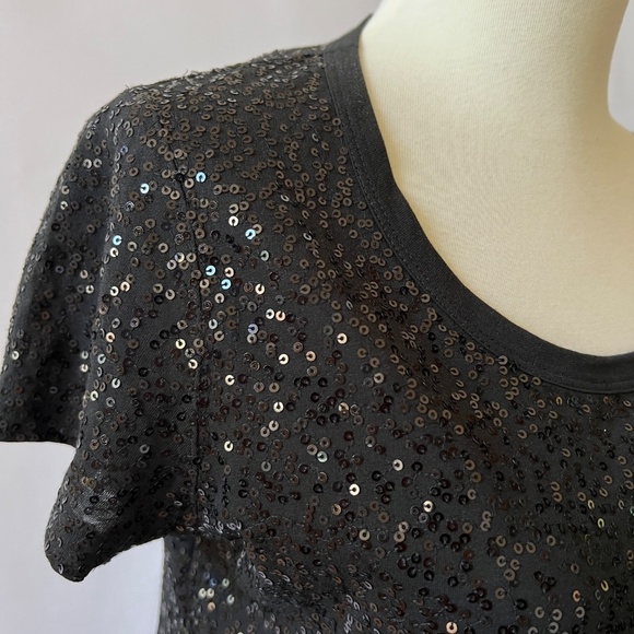 DKNY SS TEE SHIRT M 100% COTTON SEQUINS ELEVATED CASUAL SHIMMERY DAY TO DATE - Picture 6 of 12